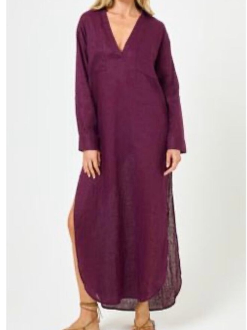 l*space Capistrano linen Long Sleeve V-Neck Swim Coverup NWT XS/S